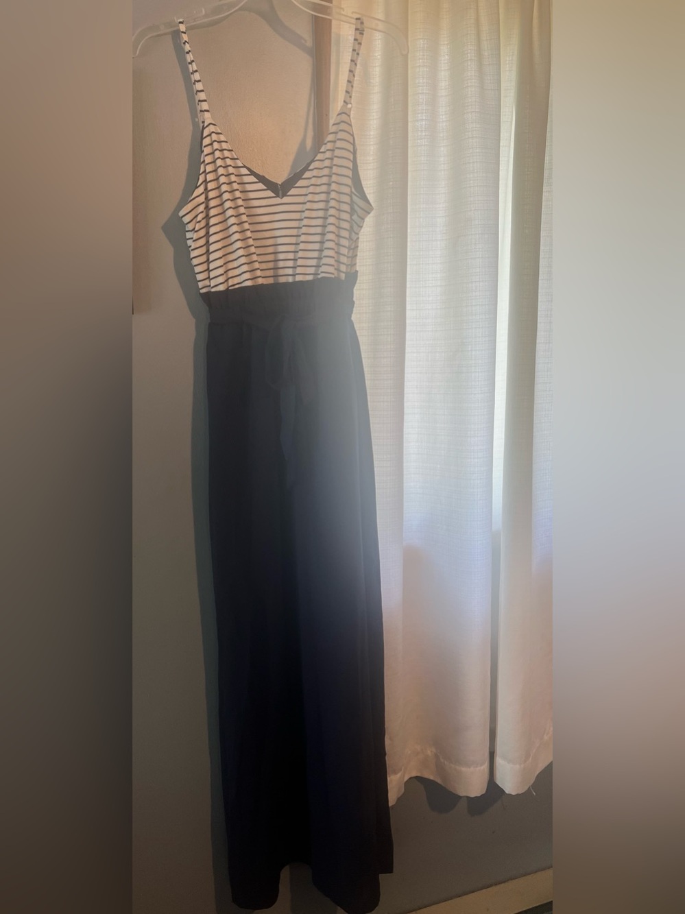 Main Strip Navy and White Striped Waist-Tie Maxi Skirt